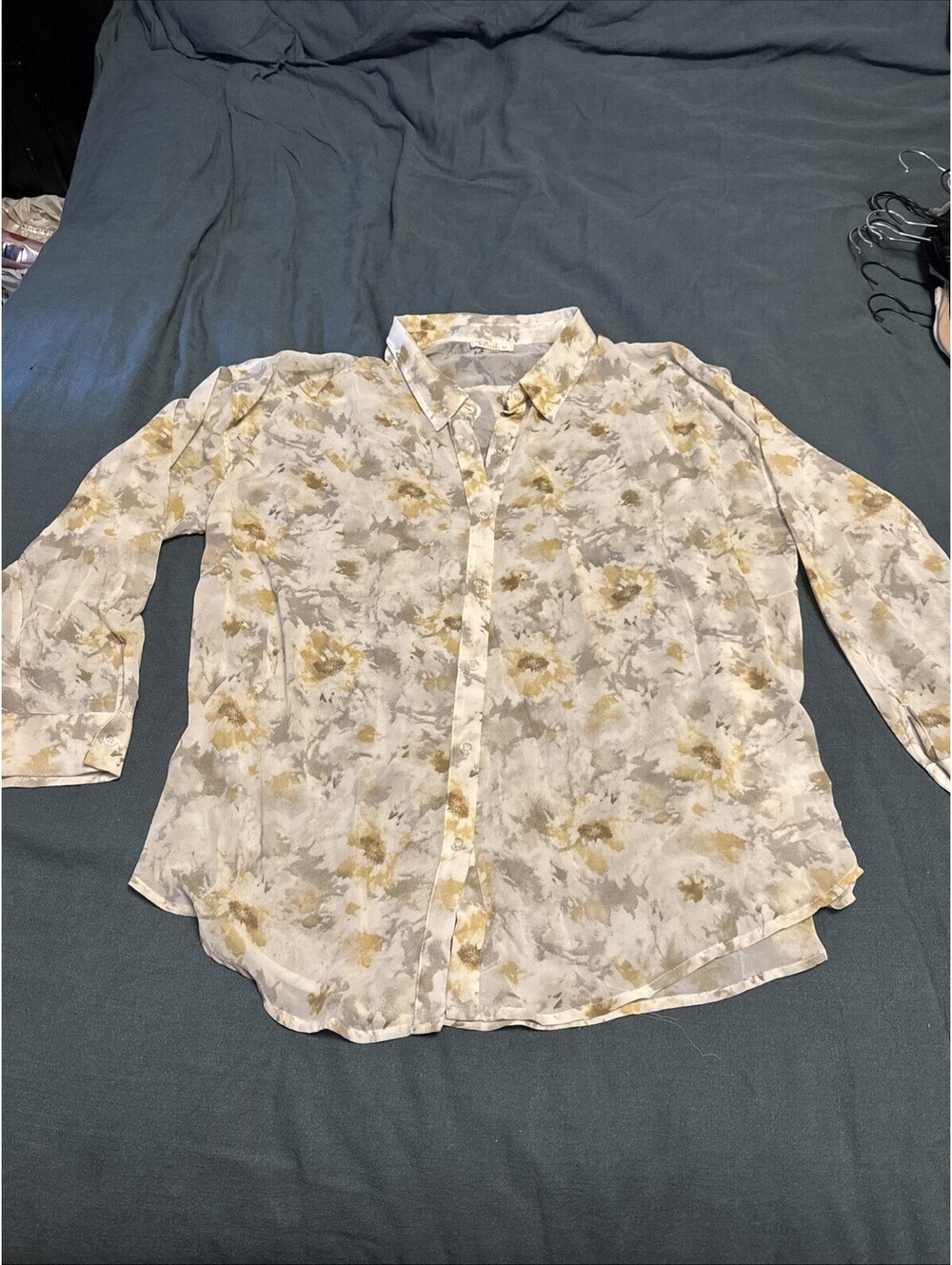 Stitch Fix Blush BJ Yellow Gray Sheer Floral Blouse Top Shirt Plus Sz 2XL